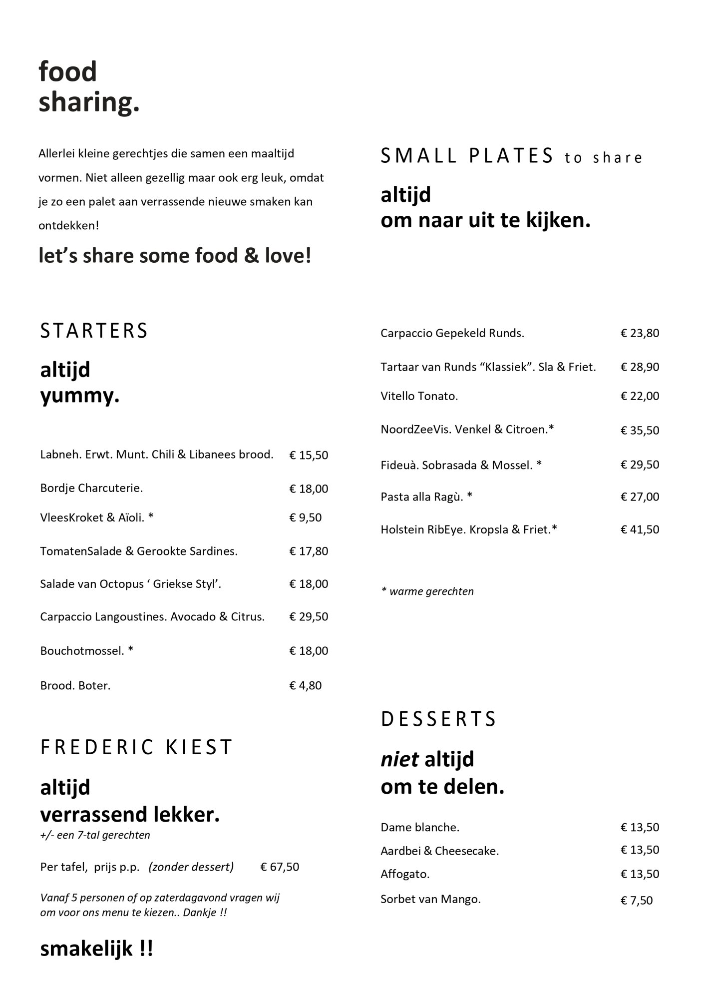 Altijd Honger Menukaart | 12 by Helsen | TableFever
