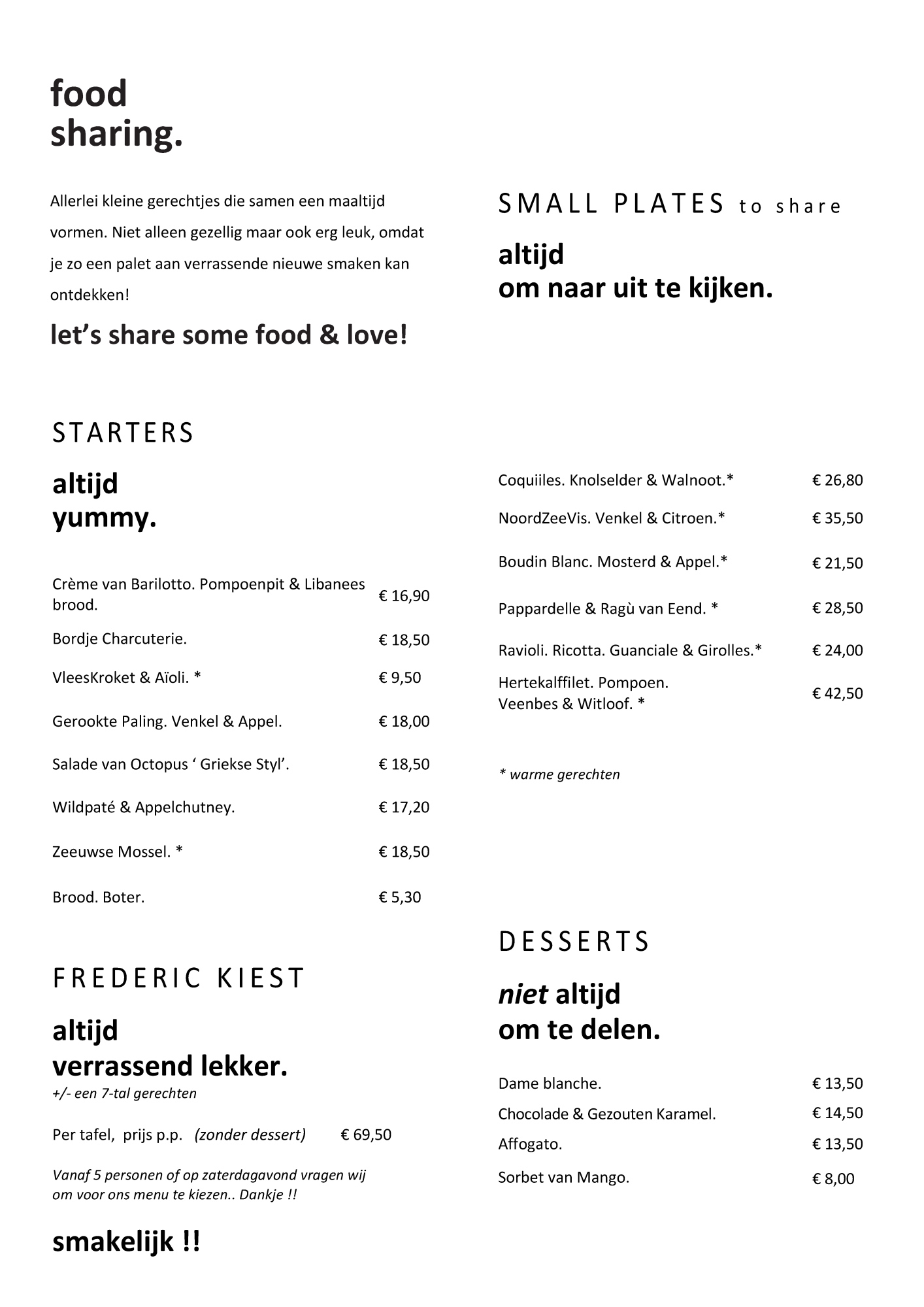 Altijd Honger Menukaart | 12 by Helsen | TableFever