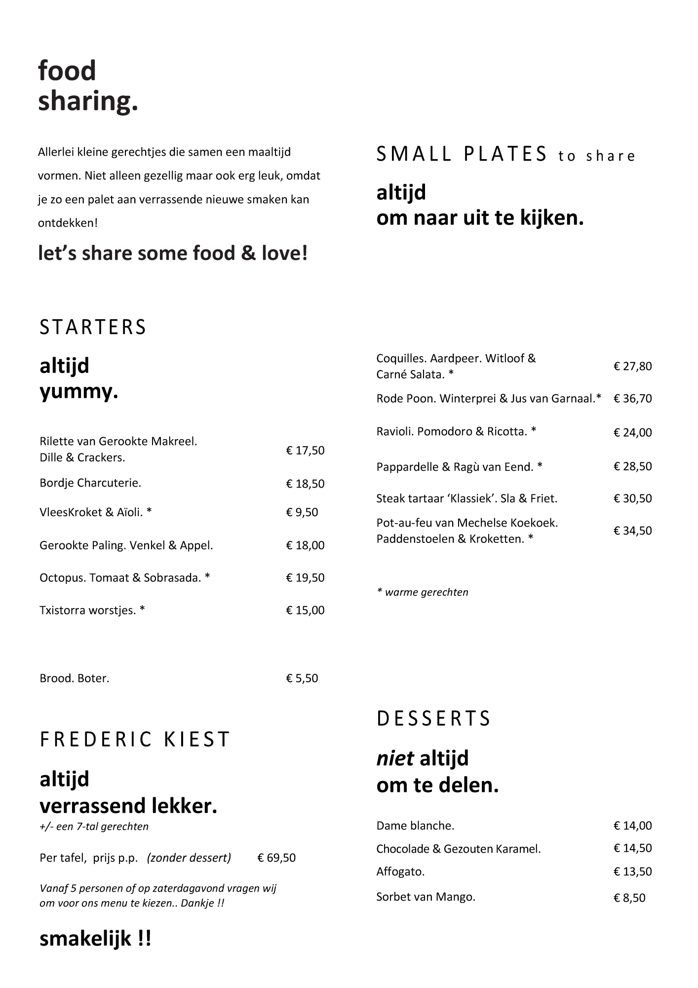 Altijd Honger Menukaart | 12 by Helsen | TableFever