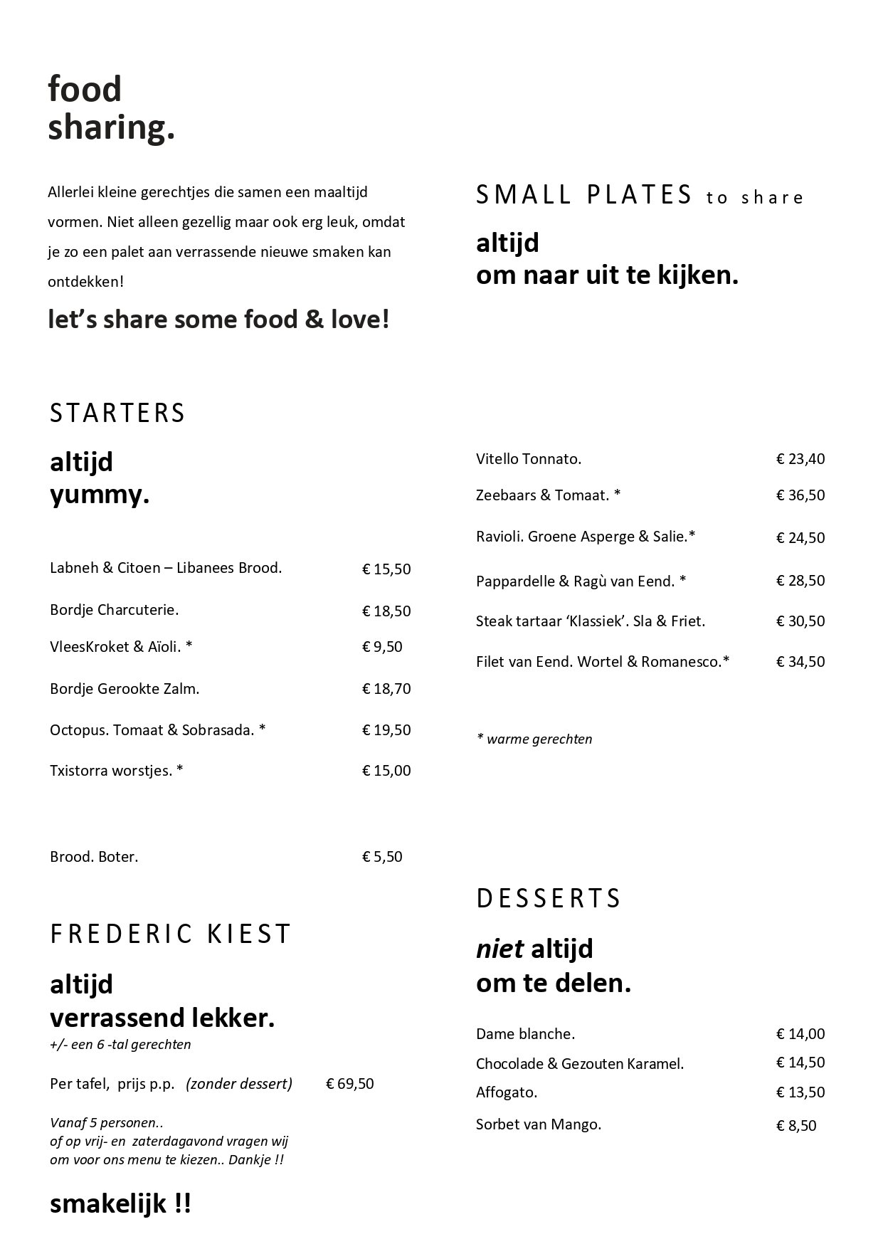 Altijd Honger Menukaart | 12 by Helsen | TableFever